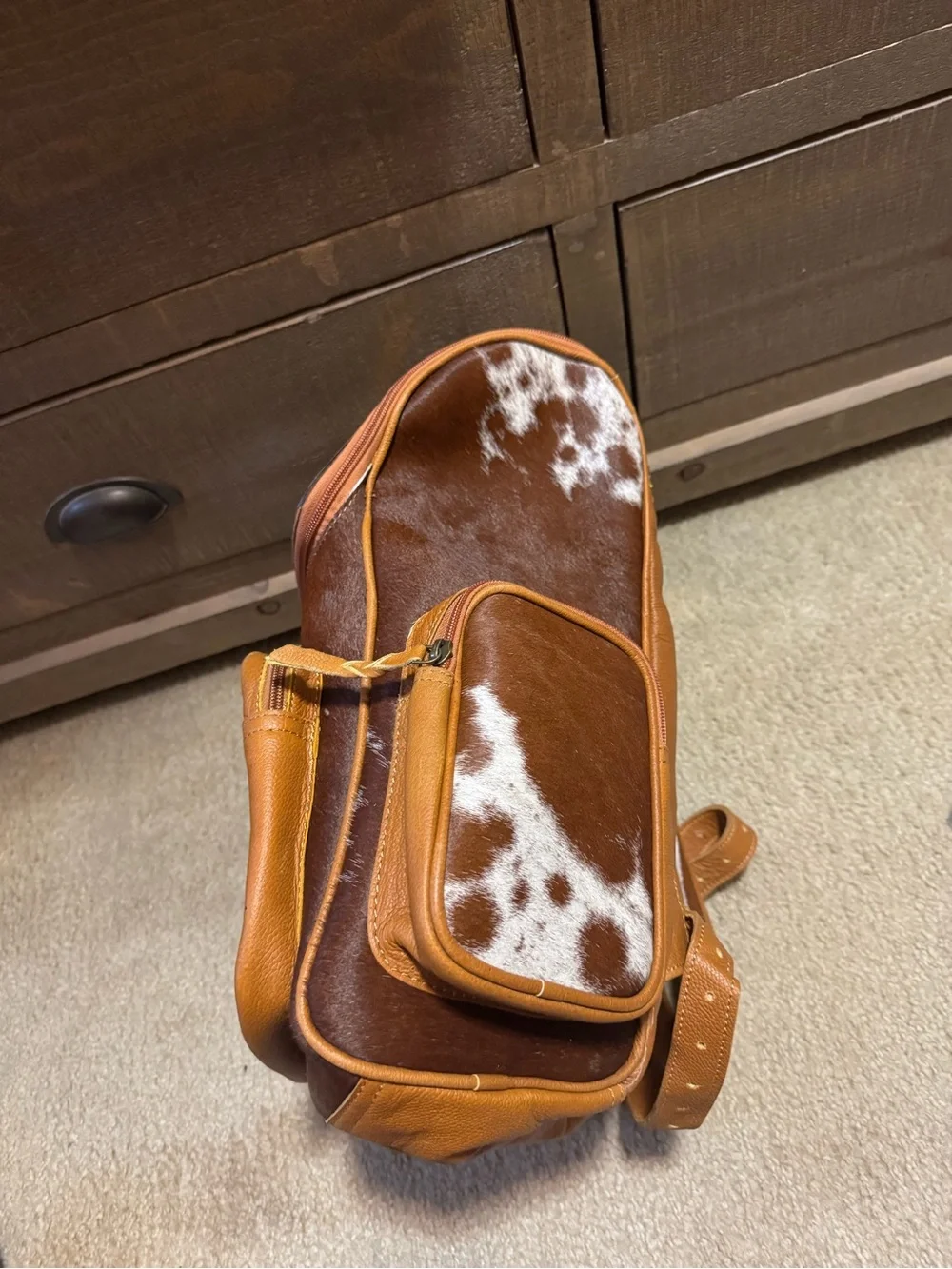 Tooled Leather Floral Backpack With Brown Cowhide
